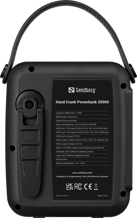 Actual product image Sandberg Hand Crank Powerbank (20000 mAh, 20 W, 74 Wh)