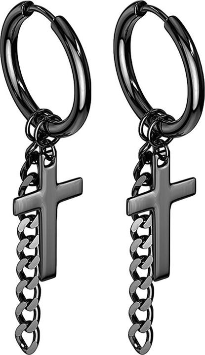 Image du produit Star Piercing Boucles d'oreilles noir pendentif croix avec chaîne (sans laiton, Acier chirurgical 316L)