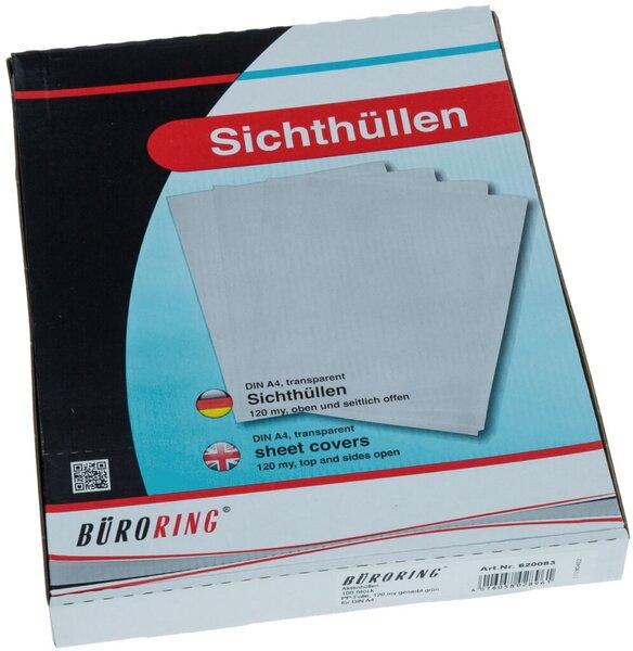 Büroring Aktenhülle DIN A4, grün, PP-Folie, 120 my, Oberfläche genarbt, 100 Hüllen (A4, 100 x)