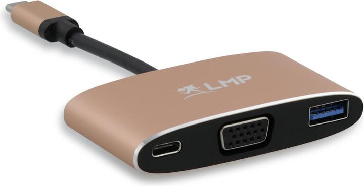 Actual product image LMP USB-C (m) to VGA & USB 3.0 (f) & USB-C charging Multiport Adapter, aluminium, gold *New (VGA, USB-C, 3.70 cm)