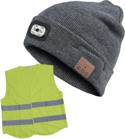Actual product image DVA Electric Blue Electric LED Beanie - With Bluetooth headset, supplied with safety waistcoat