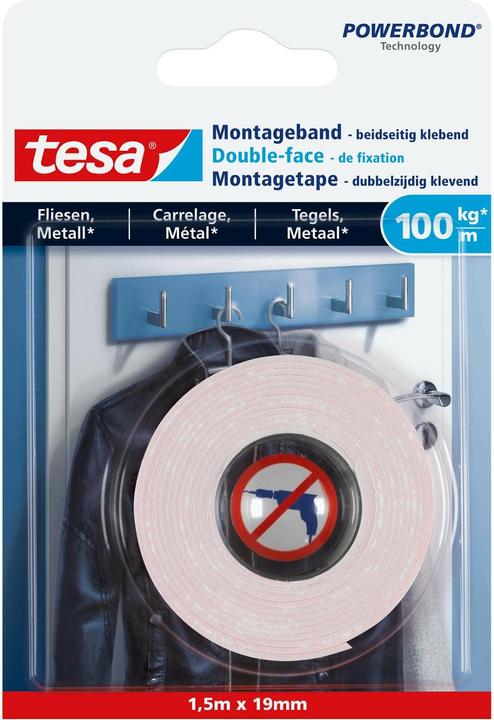 tesa Powerbond doppelseitiges Montageband für Fliesen & Metall (19 mm)