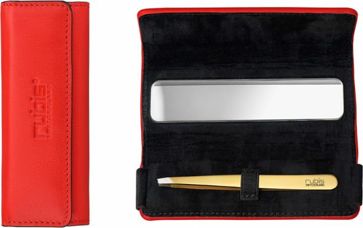 Actual product image Rubis Tweezers Shiny with case, oblique, gold
