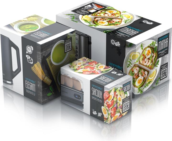 Actual product image Arendo Breakfast set, kettle 1.5l temperature selection, 4-slice toaster & egg cooker for 6 eggs, grey