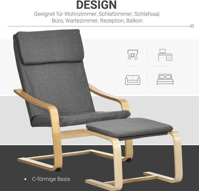 Image du produit Homcom Fauteuil de relaxation avec pouf avec repose-pieds, repose-tête et accoudoirs