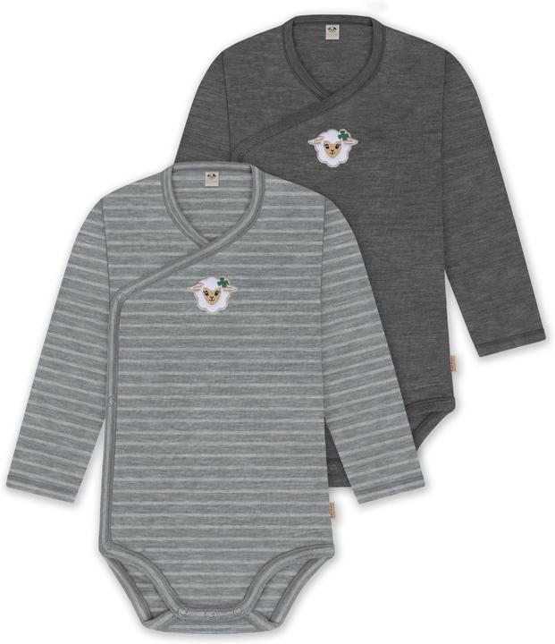 Normani 2er Pack Bio Baby-Body Langarm Wickelbody aus Merinowolle für Junge und Mädchen - 9353