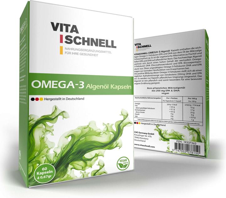 Produktbild Vitaschnell Omega 3 Algenöl Kapseln (60 Stück, Kapseln, 53 g)