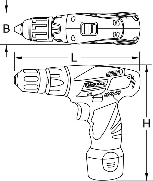 Actual product image KS Tools Cordless drill-screwdriver, 24Nm, 1,870 rpm 10.8V, with 2 batteries and 1 charger (Rechargeable battery operated)