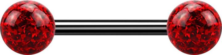 Produktbild Star Piercing Barbell schwarz mit zwei Kristallkugeln rot Epoxy Schutzschicht (ohne Messing, Titan G23)