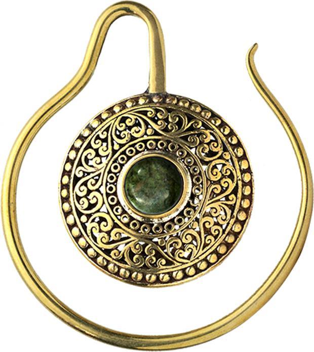 Star Piercing Ohrgewicht Ring vergoldet Medallion mit Jade Stein (Messing, Mineralisch)