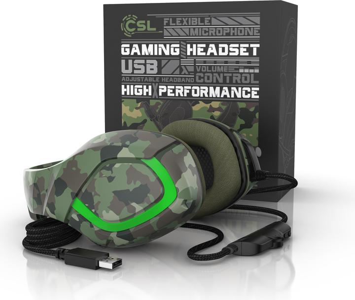Actual product image CSL Gaming headset, USB "GHS-103" camouflage with microphone, over-ear headphones for PC, PS4 / 4 Pro (Cable)