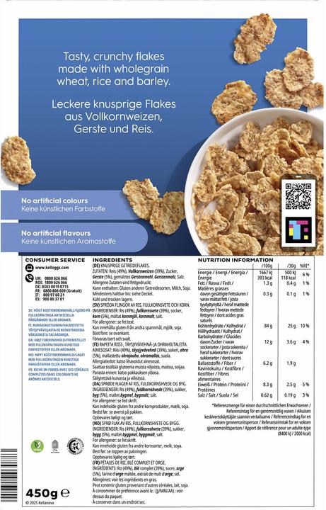 Valeurs nutritives et ingrédients Kellogg's Céréales Special K Classic 450 g (450 g)