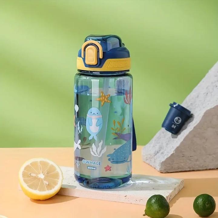 Image du produit ASMI Gourde pour enfants, bouteille d'eau avec paille Whale Bleu (0.60 l)