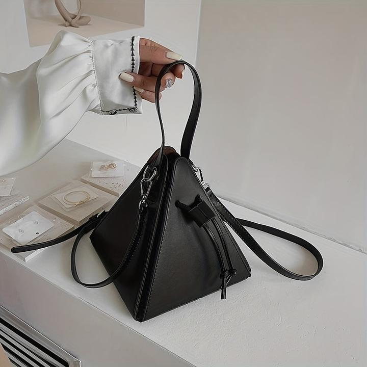 Actual product image Only-Bags.Store Mini Drawstring Bag, Solid Colour Crossbody Bag, Faux Leather Clutch Purse