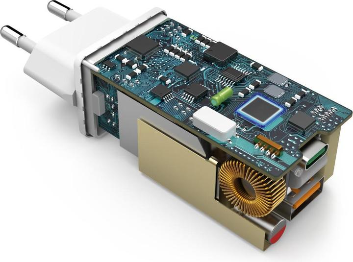 Immagine prodotto Hama Mini caricatore, GaN, USB-C Power Delivery (PD) + USB-A QC3.0, 38W, bianco (38 W)