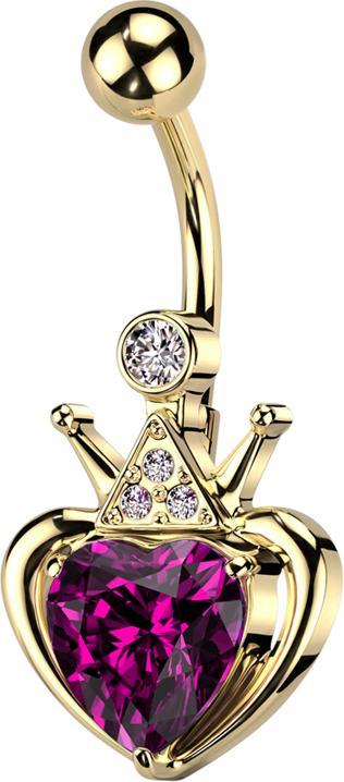 Produktbild Star Piercing Banane vergoldet mit Kugel Herzkrone Kristall rosa (Messing, Chirurgenstahl 316L)