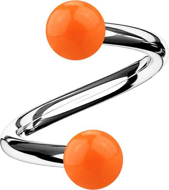 Image du produit Star Piercing Micro spirale argentée avec deux boules orange (Acrylique, sans laiton, Acier chirurgical 316L)