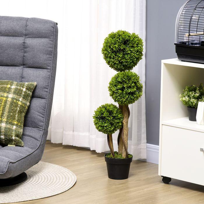 Produktbild Swisshandel24 Künstliche Pflanze, 90 cm Buchsbaum im Blumentopf, UV-Schutz, Zimmerpflanze für Wohnzimmer, Balkon (90 cm)