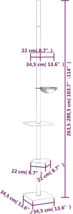 Produktbild VidaXL Kratzbaum Deckenhoch Dunkelgrau 263,5-289,5cm Katzenbaum Kletterbaum (289.50 cm, Dunkelgrau)