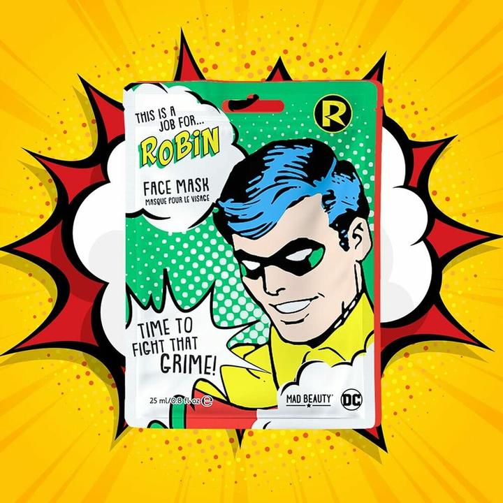 Actual product image Mad Beauty DC Superheroes Robin Face Mask Moisturizing and Refreshing Sheet Mask for Nourished Skin (25 ml)