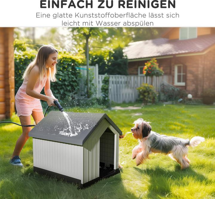 Produktbild PawHut Hundehütte Kunststoff Grau+Weiss (Hundehütte)