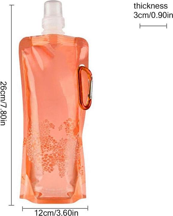 Produktbild König Design Wasserflasche faltbare Trinkflasche mit Karabiner wiederverwendbar Trinkbeutel (0.50 l)