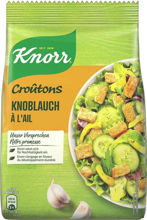 Immagine prodotto Knorr Crostini all'aglio, pezzi di pane Crostini ideali per insalate e zuppe, guarnizione croccante (120 g)