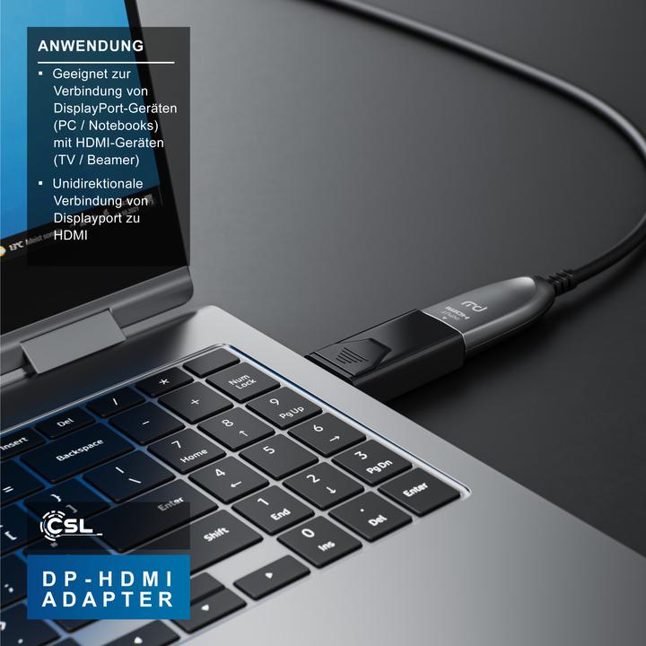 Produktbild CSL DisplayPort auf HDMI Adapter, Audio Video Adapter, DP Adapter mit Audioübertragung, Full HD 1080p (HDMI, 2.15 cm)