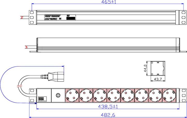Actual product image Bachmann 19" 8-way power strip Fine-wire fuse