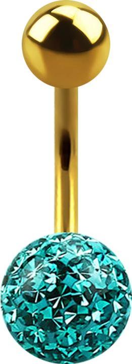 Produktbild Star Piercing Banane vergoldet mit Kugel und Kristall Kugel türkis Epoxy Schutzschicht (ohne Messing, Titan G23)