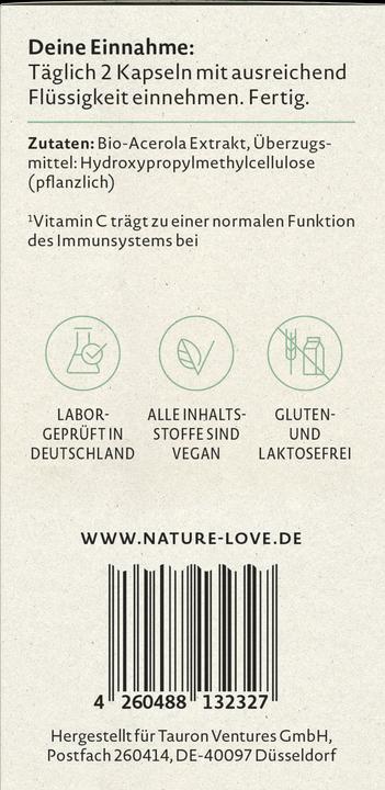 Nährwerte und Zutaten Nature Love Natürliches Vitamin C (57 g)