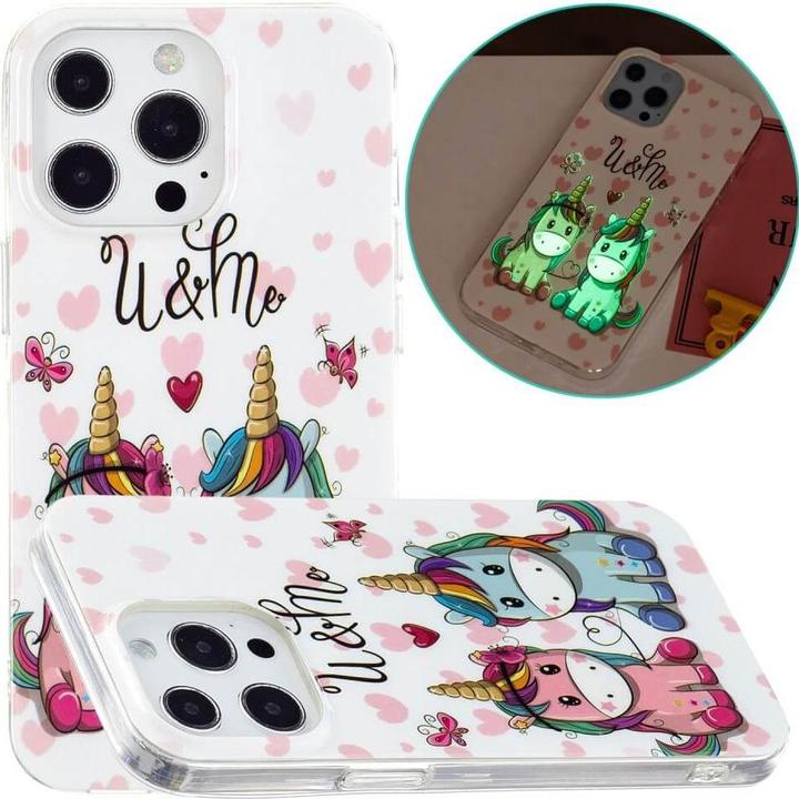 Actual product image Cover-Discount iPhone 15 Pro - Glow-in-the-Dark Silicone Case Unicorn (Apple iPhone 15 Pro)