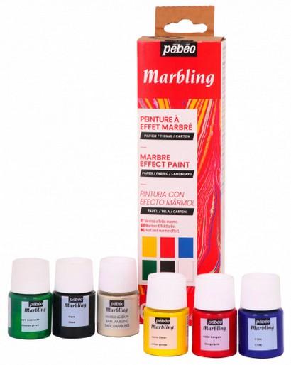 Image du produit Pebeo Set Initiation Marbling 6 Flacons Assortis de (Émeraude, Jaune citron, Noir, Cyan, Rose Bengale, bain marbré 18 g, 20 ml)