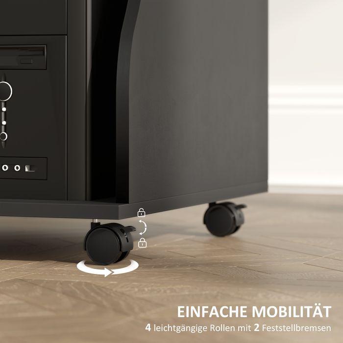 Produktbild Swisshandel24 Mobiler Schreibtisch Schwarz Computertisch Tisch mit Ablage rollbar Schwarz
