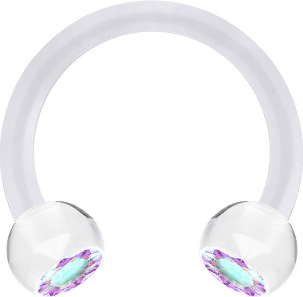 Star Piercing Micro Circular Barbell transparent mit zwei Kugeln Kristall multicolor (Acryl, ohne Messing)