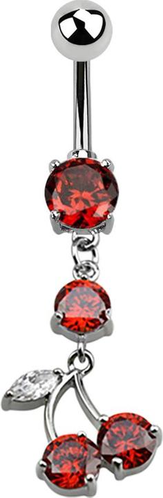 Star Piercing Banane silber mit Anhänger Kirsche orange (ohne Messing, Chirurgenstahl 316L)