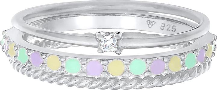 Image du produit Elli Bague multi-couleur émail cristal 3pcs 925 argent (54, Argent 925)