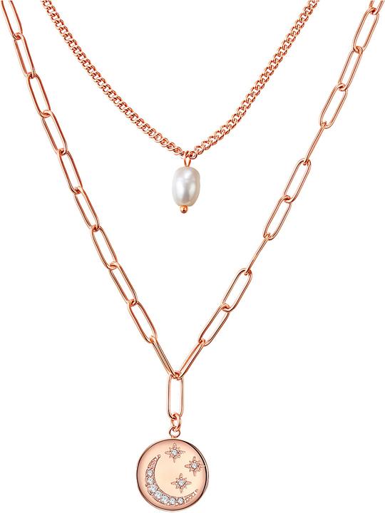 Valero Pearls Damen Edelstahl Preciosa Süsswasser-Zuchtperle Roségold 38,0/43,0 cm Grundkette + 5,0 (Edelstahl, 38 cm)
