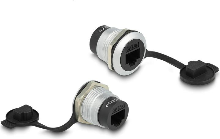 Produktbild Delock RJ45 Cat.6A Einbaubuchse mit Staubschutzkappe (Netzwerk Kupplung)