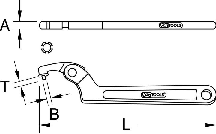 Actual product image KS Tools Hinge hook wrench with pin (49 mm, 54 mm, 50 mm, 65 mm, 44 mm, 35 mm, 58 mm, 40 mm, 62 mm, 42 mm, 48 mm, 38 mm, 39 mm, 76 mm, 47 mm, 34 mm, 70 mm, 43 mm, 68 mm, 56 mm, 71 mm, 67 mm, 37 mm, 33 mm, 57 mm, 55 mm, 75 mm, 74 mm, 41 mm, 45 mm, 46 mm, 63 mm, 36 mm, 52 mm, 60 mm, 66 mm, 32 mm)