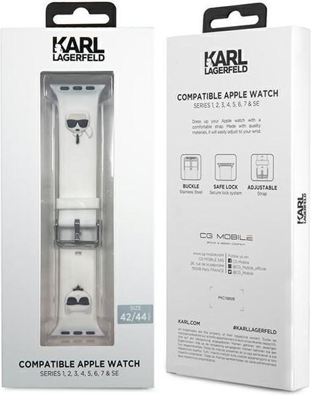 Immagine prodotto Karl Lagerfeld Pasek KLAWLSLCKW Apple Watch 42/44/45mm cinturino in silicone bianco Karl & Choupette H (Silicone)