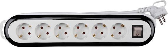 Actual product image Perel 6-socket power strip with switch black/white (6 x, CEE 16/3, 1.40 m)