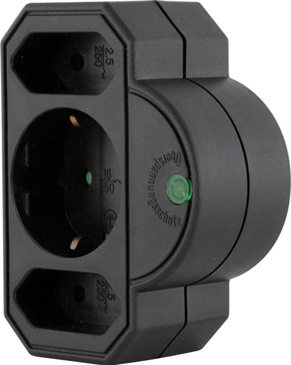 Actual product image REV Steckdosenadapter 3-fach mit Überspannungsschutz, schwarz (CEE 7/3, CEE 7/16, 3 x)