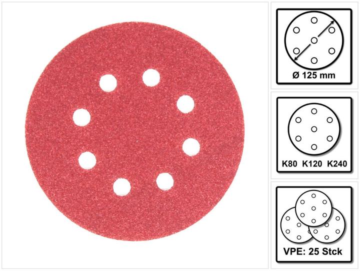 Produktbild Bosch Zubehör Schleifblatt-Set für Exzenterschleifer, 25-teilig, 8 Löcher, 125 mm, 80 - 240 (80, 120, 240)