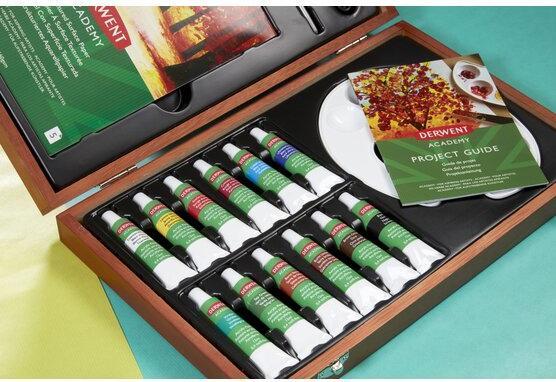 Produktbild Derwent Acrylfarbe Acrylic Wooden Box Mehrfarbig (Mehrfarbig, 12 ml)