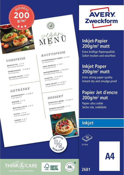 Produktbild Avery Business Inkjet Papier (200 g/m², A4, 50 x)