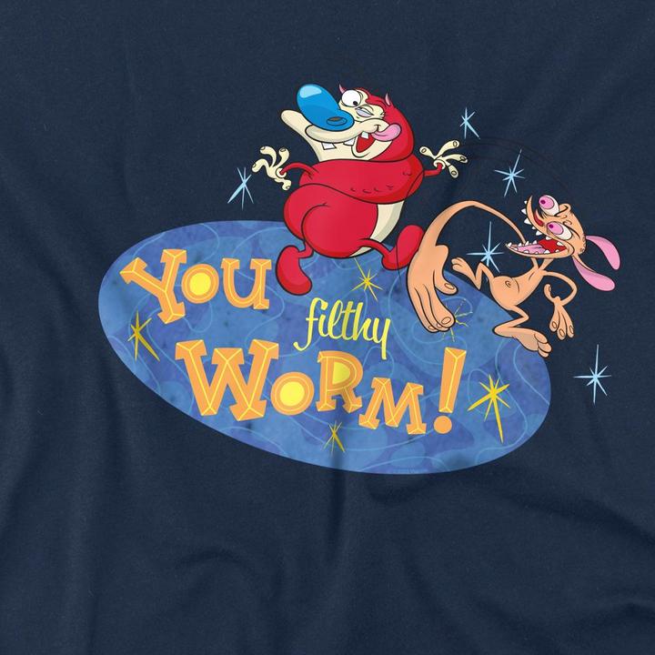 Actual product image Ren & Stimpy Mens You Filthy Worm! T-Shirt (3XL)