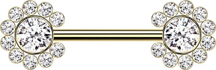 Produktbild Star Piercing Threadless Barbell vergoldet Sonne mit Kristallen silber (ohne Messing, Chirurgenstahl 316L)