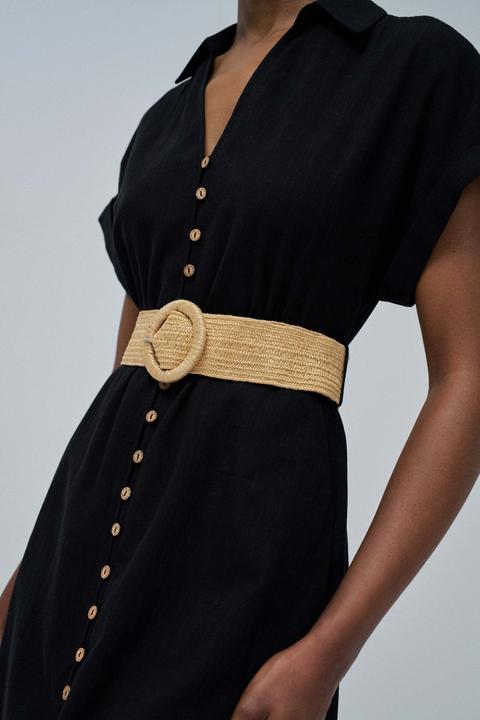 Produktbild Salsa Jeans Midikleid Linen Shirt Dress With Front Buttoned Belt (S)