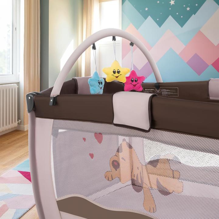 Produktbild tectake Kinderreisebett Hund mit Wickelauflage und Transporttasche